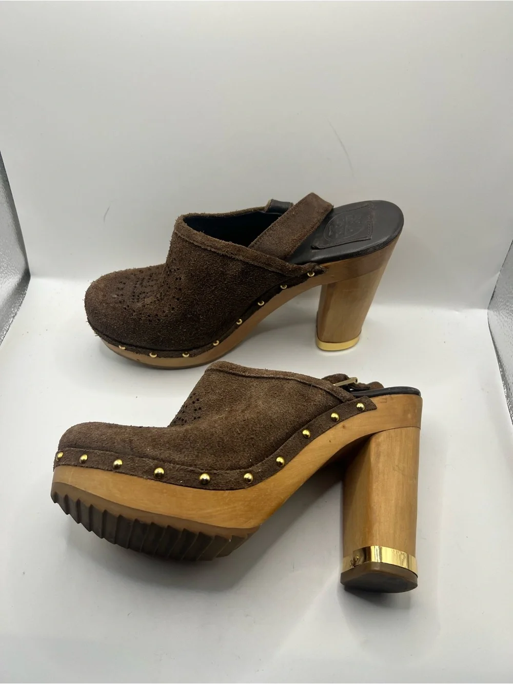 Tory Burch Brown Suede Brayden Slingback Clogs